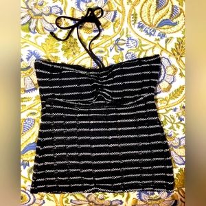 NEW Ralph Lauren Black Crochet Bandeau Haltered Top Swimsuit*Medium